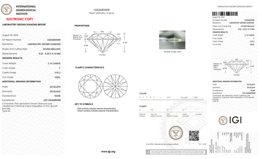 2.15 Carat F VVS2 Round Cultivated Diamond