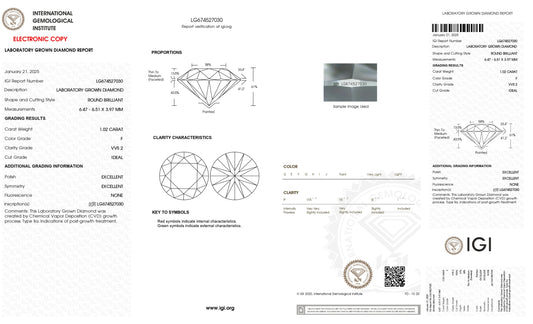 1.02 Carat F VVS2 Round Cultivated Diamond