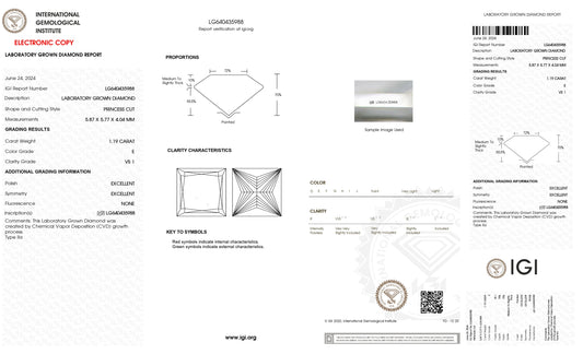 1.19 Carat E VS1 Princess Cultivated Diamond