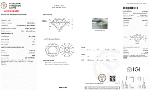 5.09 Carat E VS1 Round Cultivated Diamond