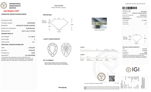 1.51 Carat E VS1 Pear Cultivated Diamond