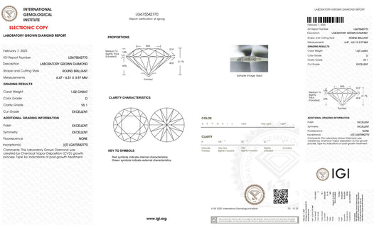 1.02 Carat D VS1 Round Cultivated Diamond