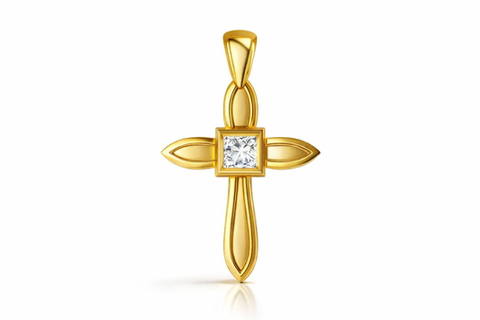 .09 ctw Princess Diamond Cross Pendant