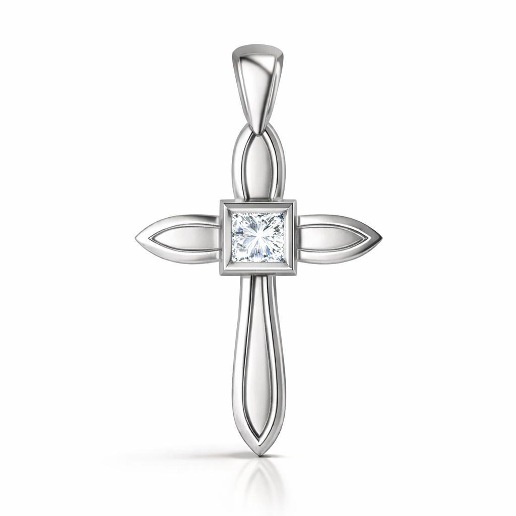 .09 ctw Princess Diamond Cross Pendant