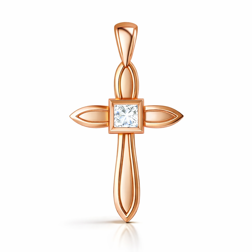 .09 ctw Princess Diamond Cross Pendant