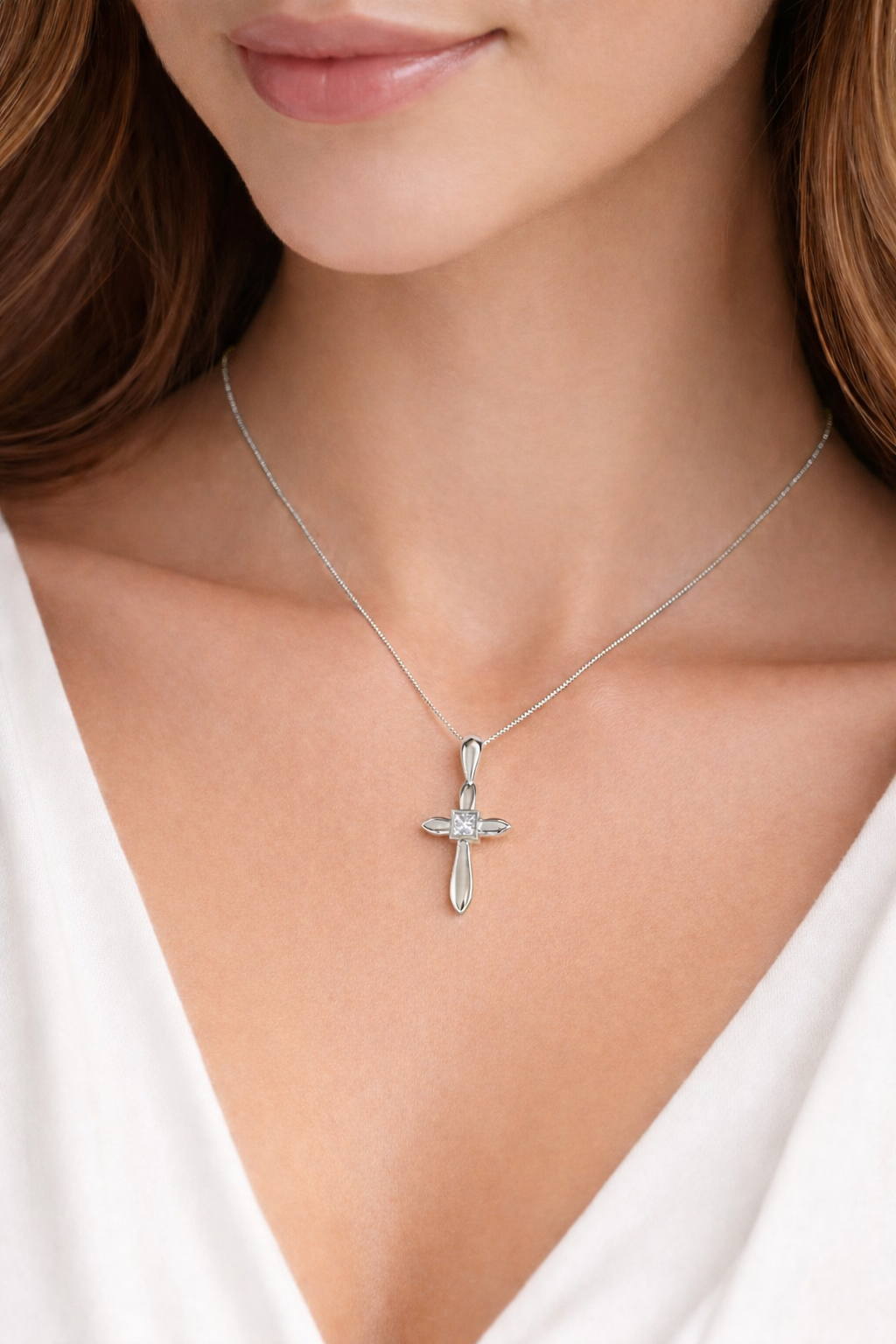 .09 ctw Princess Diamond Cross Pendant