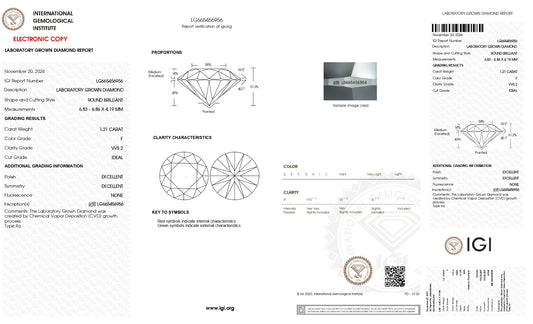 1.21 Carat F VVS2 Round Cultivated Diamond