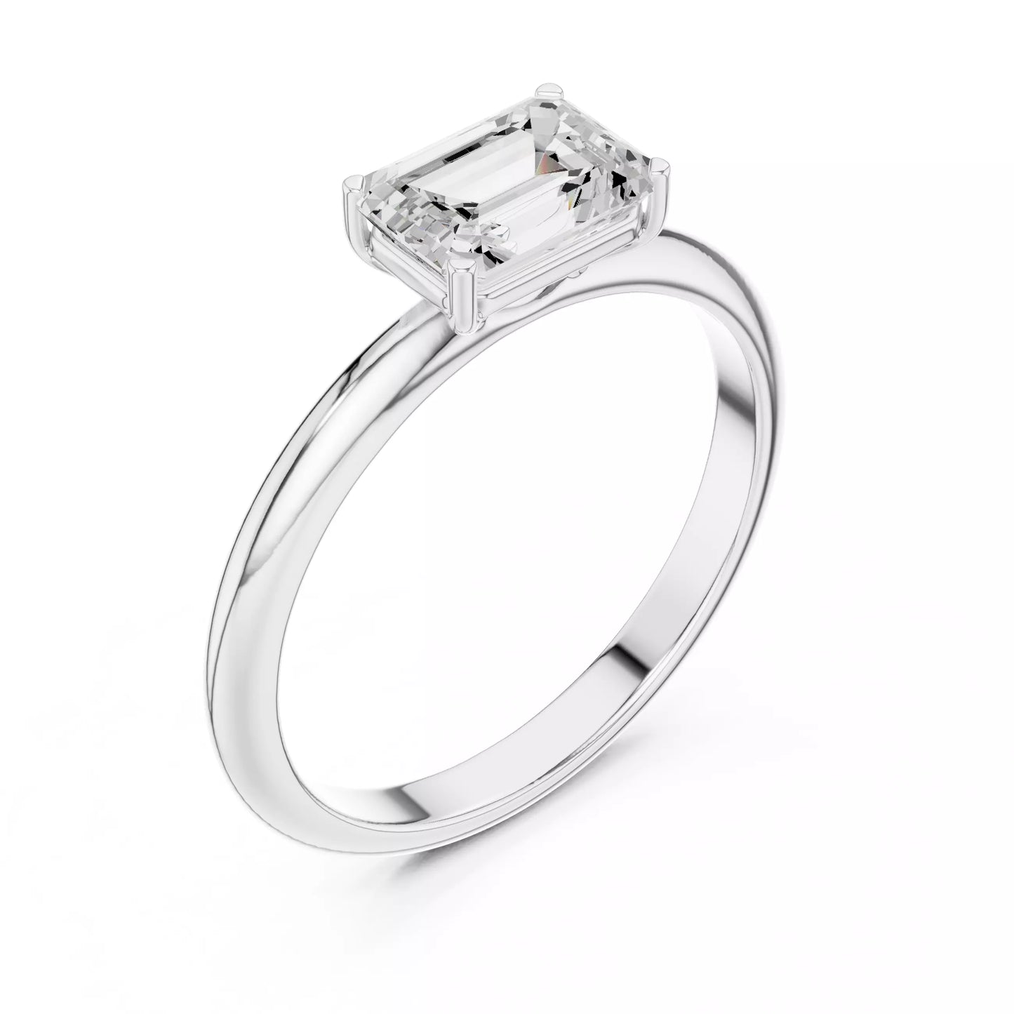 1.00 ctw Emerald Diamond Solitaire East West Engagement Ring