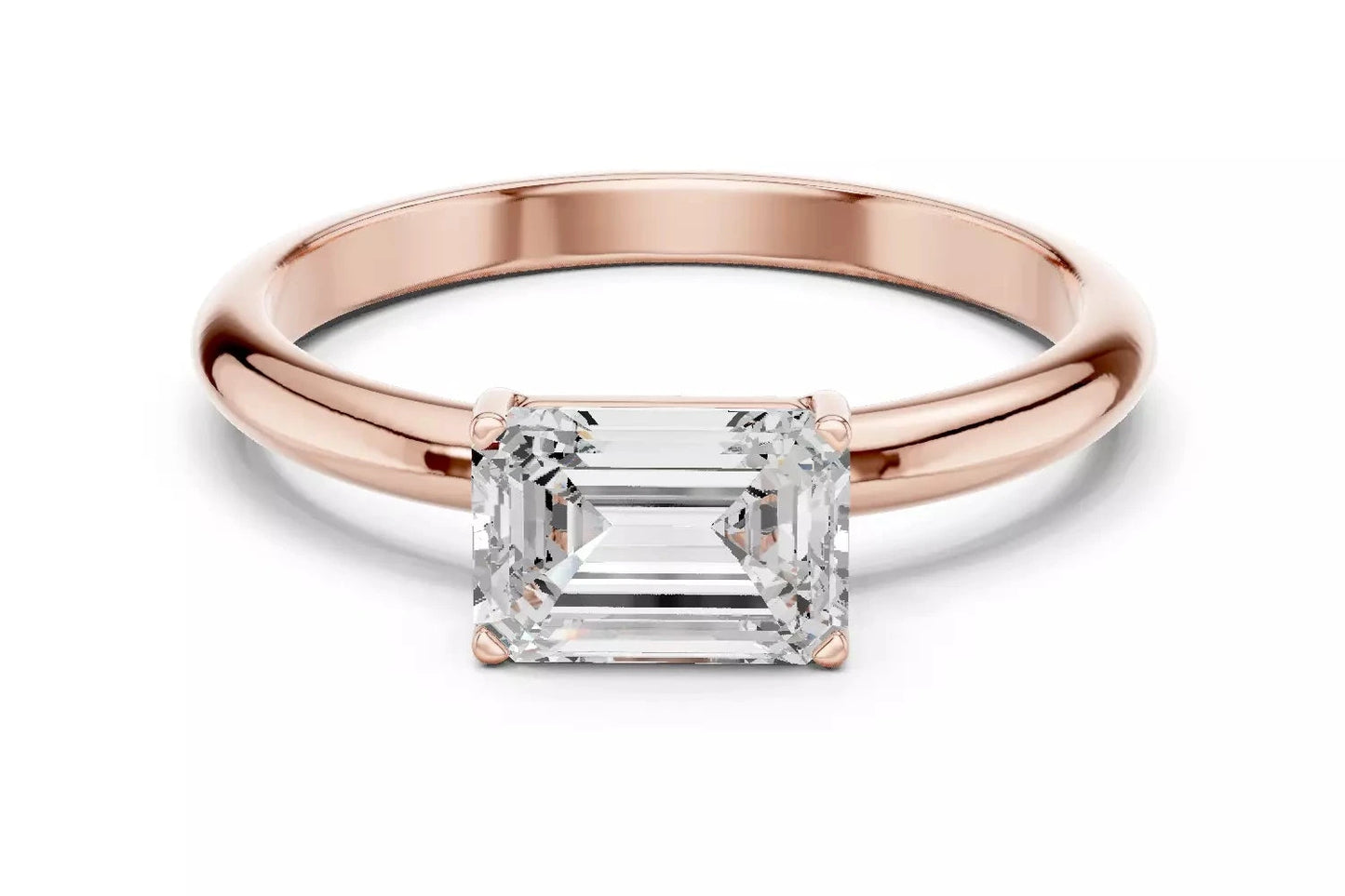 1.00 ctw Emerald Diamond Solitaire East West Engagement Ring