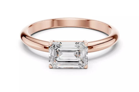 1.00 ctw Emerald Diamond Solitaire East West Engagement Ring