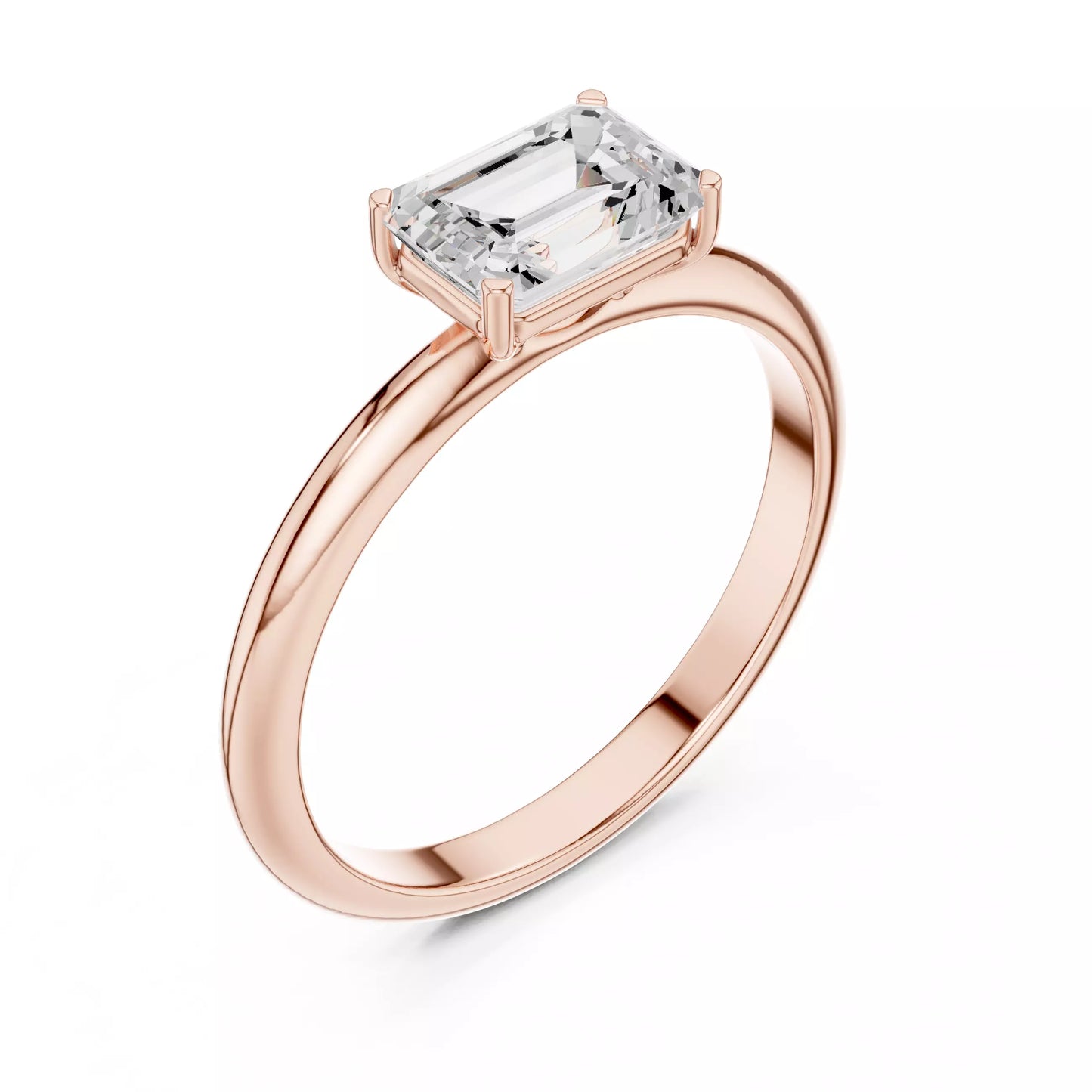 1.00 ctw Emerald Diamond Solitaire East West Engagement Ring
