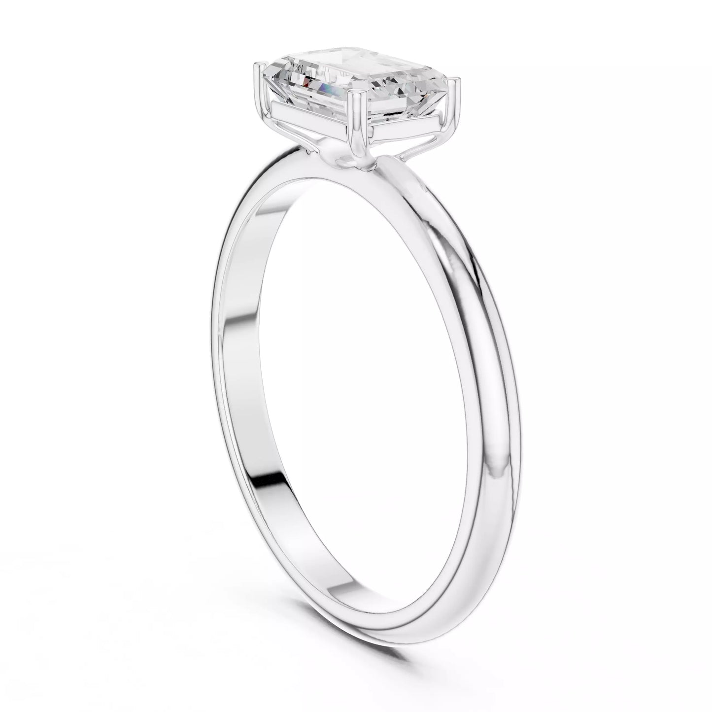 1.00 ctw Emerald Diamond Solitaire East West Engagement Ring