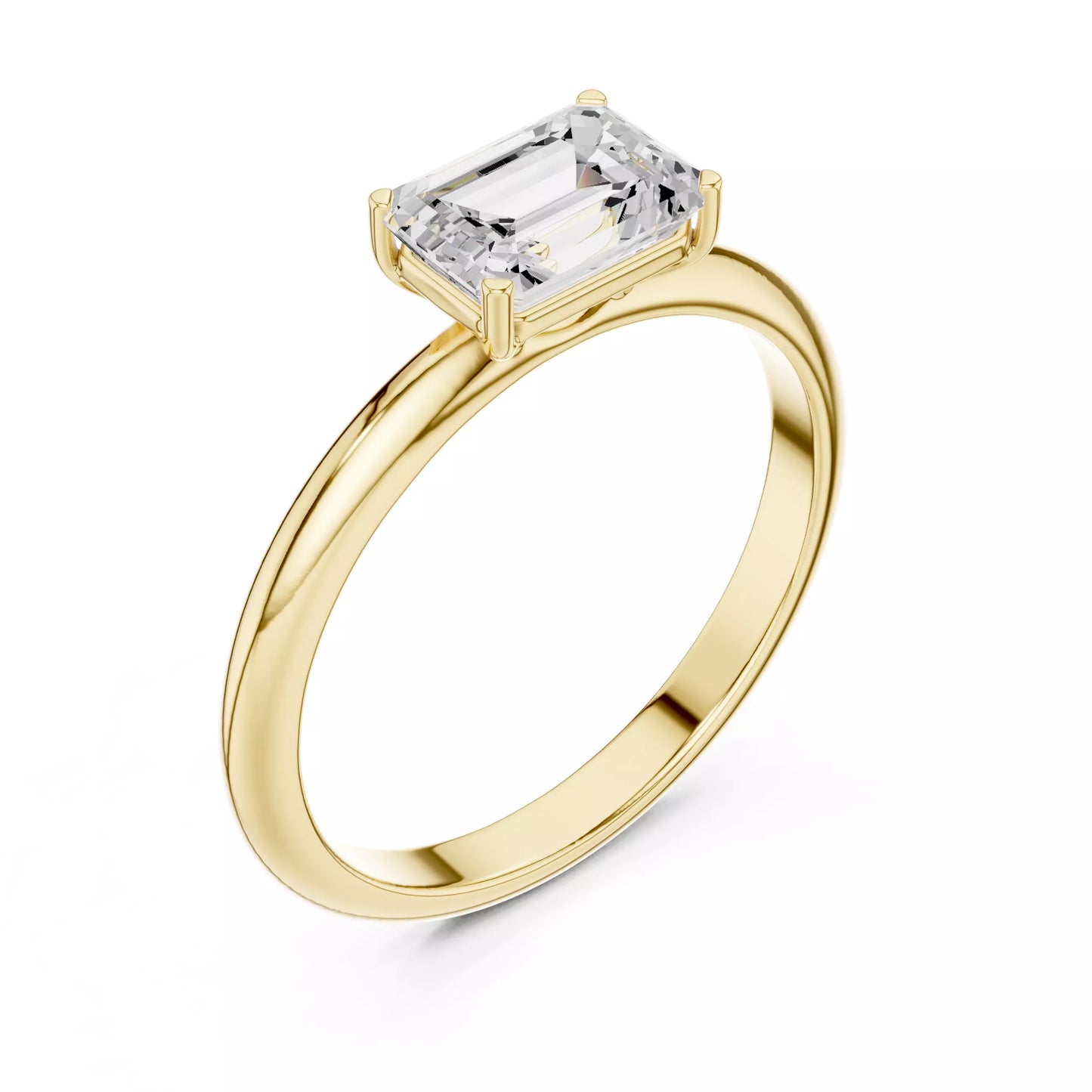 1.00 ctw Emerald Diamond Solitaire East West Engagement Ring
