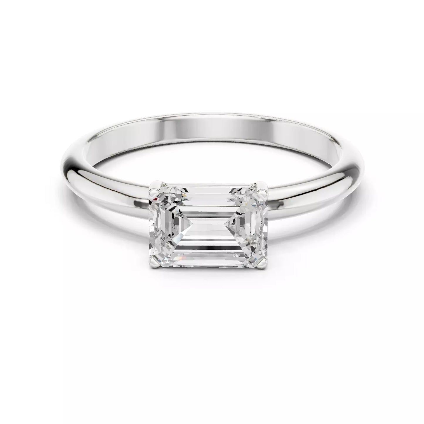 1.00 ctw Emerald Diamond Solitaire East West Engagement Ring
