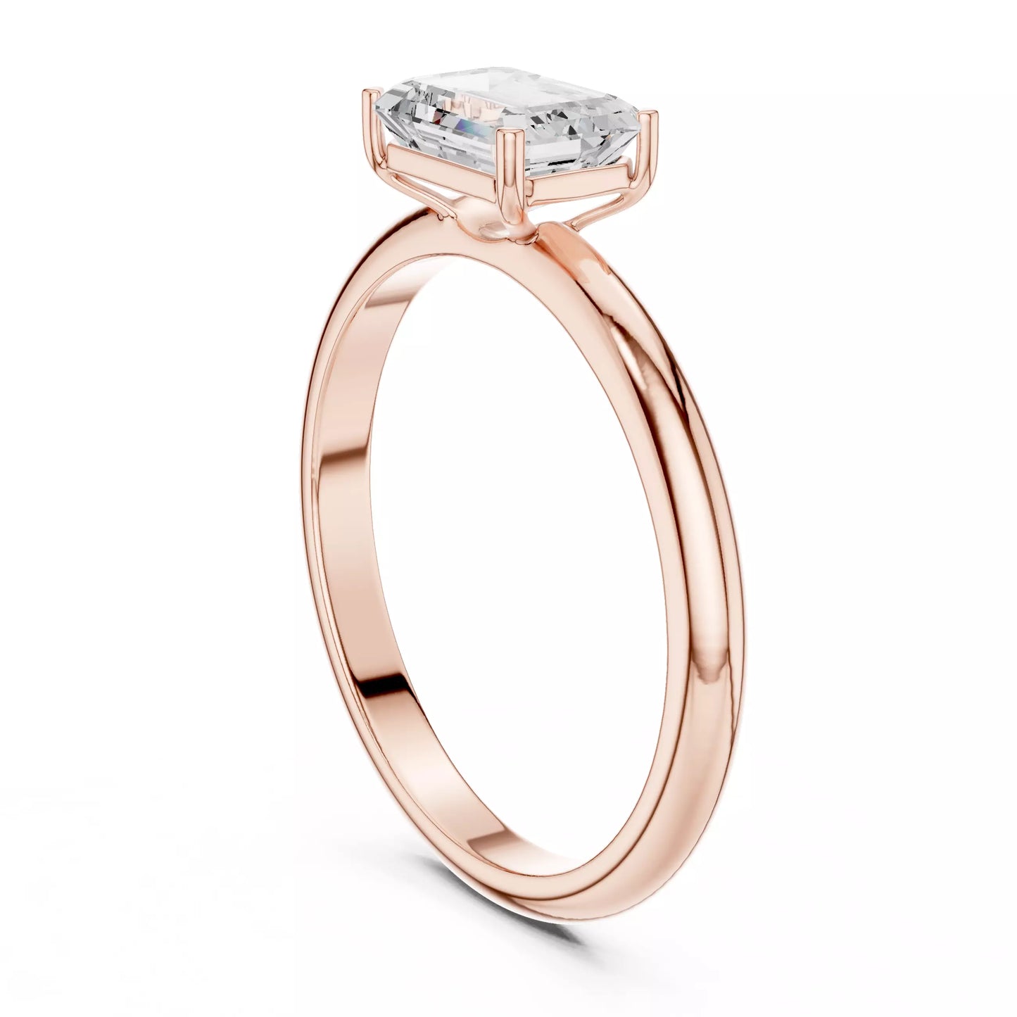 1.00 ctw Emerald Diamond Solitaire East West Engagement Ring