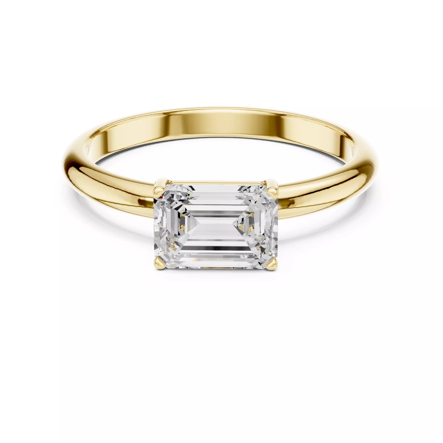 1.00 ctw Emerald Diamond Solitaire East West Engagement Ring