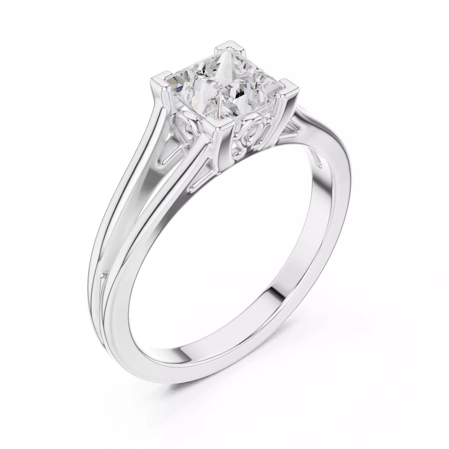 1.00 ctw Princess Diamond Solitaire Split Shank Engagement Ring