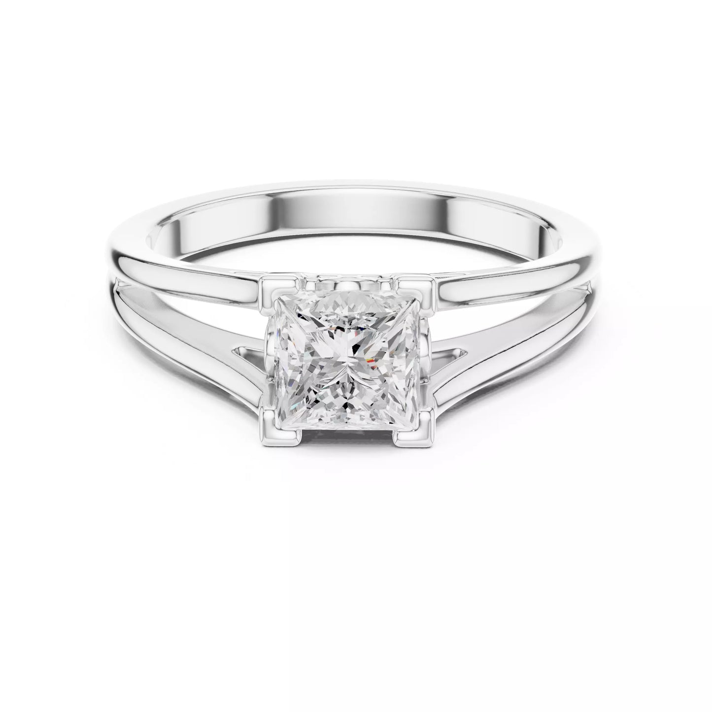 1.00 ctw Princess Diamond Solitaire Split Shank Engagement Ring