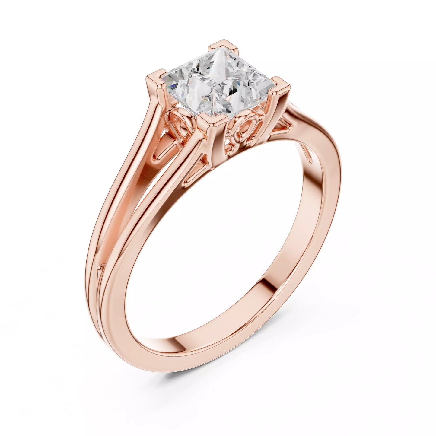 1.00 ctw Princess Diamond Solitaire Split Shank Engagement Ring