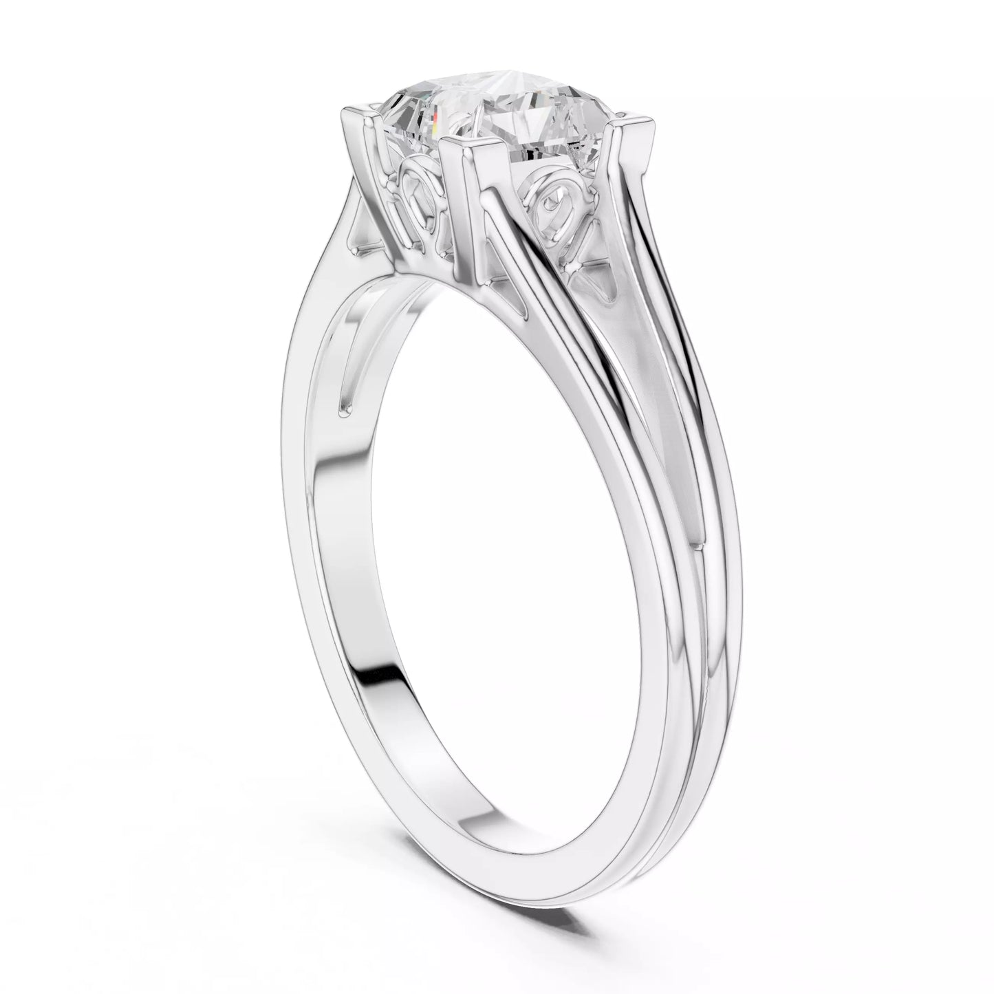 1.00 ctw Princess Diamond Solitaire Split Shank Engagement Ring