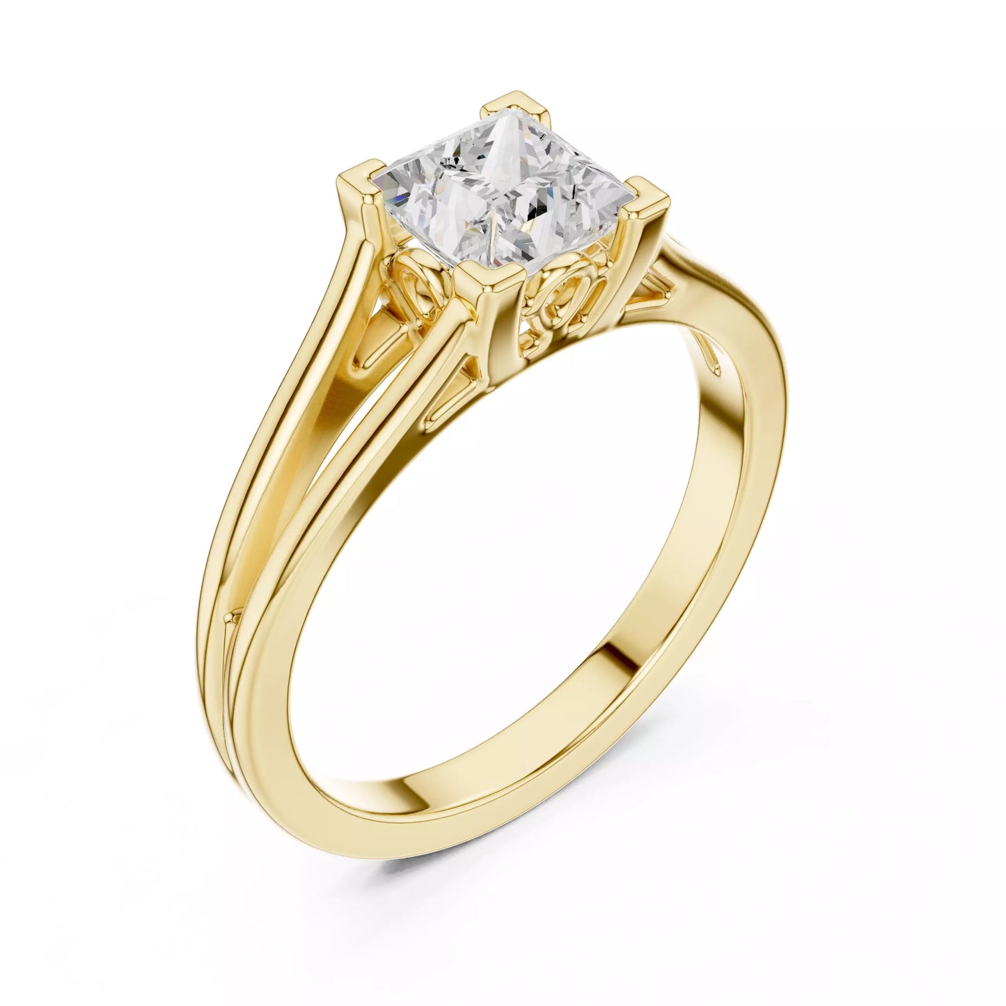 1.00 ctw Princess Diamond Solitaire Split Shank Engagement Ring