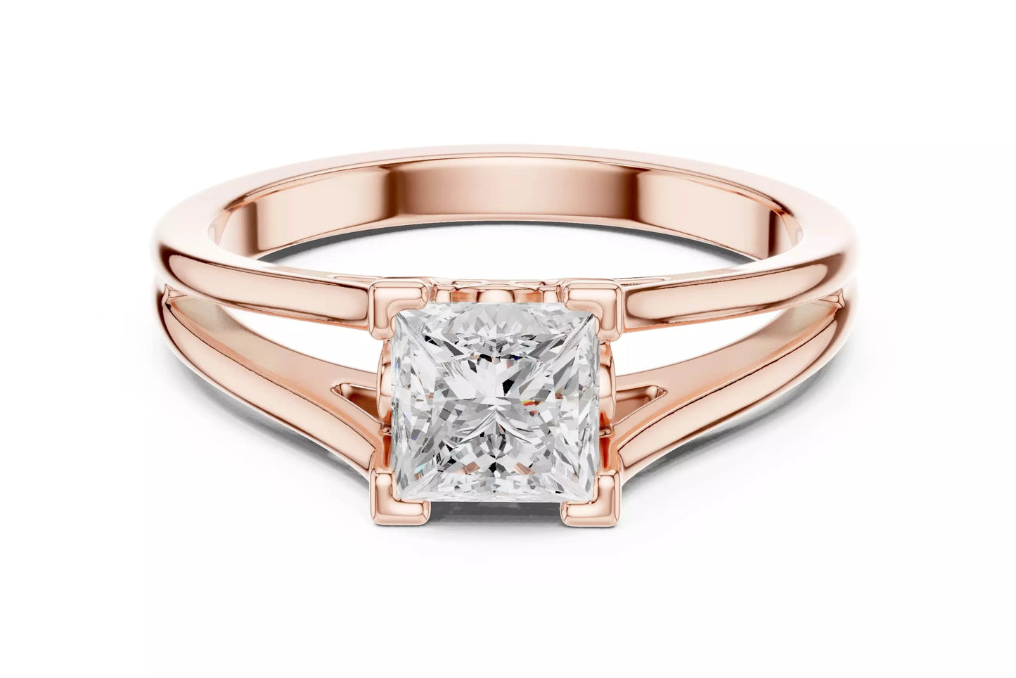 1.00 ctw Princess Diamond Solitaire Split Shank Engagement Ring