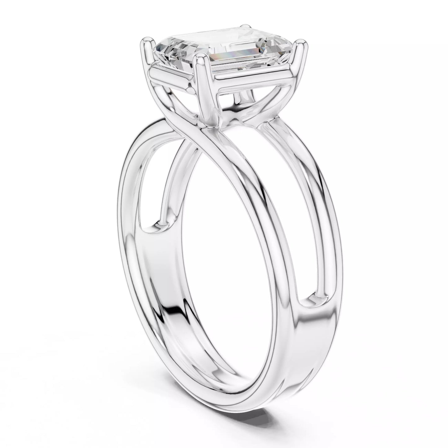 2.00 ctw Emerald Diamond Solitaire Split Shank Engagement Ring