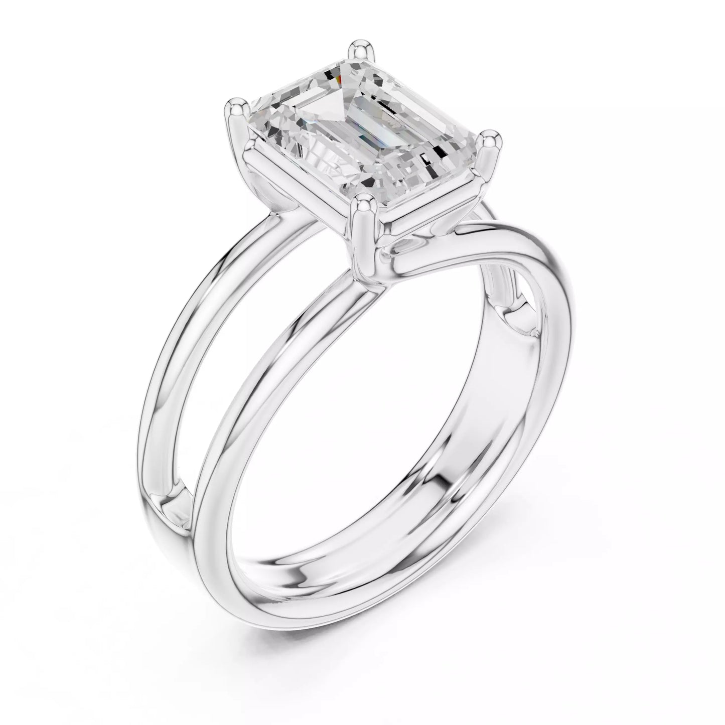 2.00 ctw Emerald Diamond Solitaire Split Shank Engagement Ring